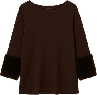 Generic Womens Luxury Winter Pullover Sweater with Faux Fur Cuffs, Elegant Knit Jumper, One Size, Solid Colours (Chocolate Brown)