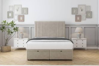 Comfort Beds The Foxy Plush Ottoman Bed Base-54 Floor Standing Headboard in Cream | Size: Small Single