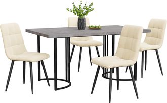 STILVORA Conjunto De Mesa Y Sillas Con 1 Mesa De Comedor Y 4 Sillas, Patas Regulables, Mdf, Metal Y Terciopelo, Gris