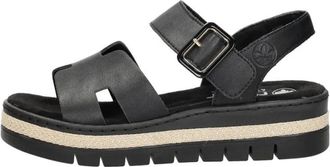 Rieker Platte Sandalen - Dames - Sleehakken - Zwart - 38 EU - Schoenen