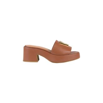 Via Roma 15 Bruine leren sandalen met laserlogo - Dames - Muiltjes - Bruin - 39 EU - Leer - Schoenen