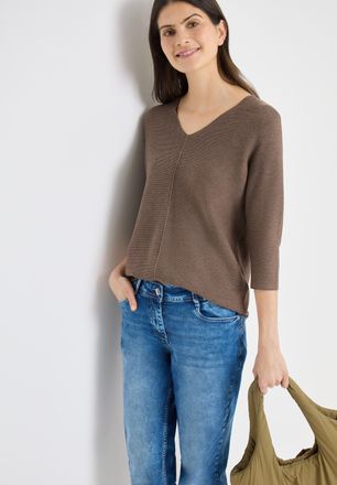 Cecil Strickpullover CECIL, Damen, Gr. XXL (46), coffee taupe, Strick, Obermaterial: 60% Baumwolle, 40% Viskose, unifarben, l&auml;ssig geschnitten h&uuml;ftbedeckend