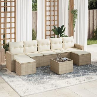 vidaXL Vidaxl - Juego De Sof&aacute;s De Jard&iacute;n Con Cojines Beige 8 Pzas Rat&aacute;n Pe