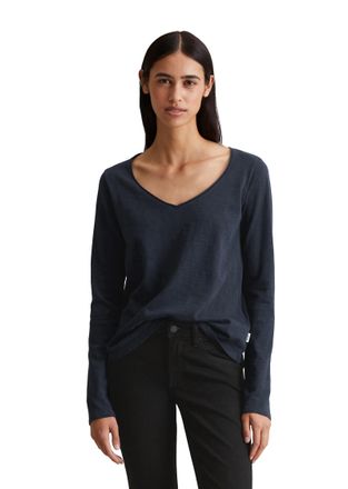 Marc O'Polo Denim Langarmshirt MARC OPOLO DENIM, Damen, Gr. M, blau (scandinavian blau), Jersey, Obermaterial: 100% Baumwolle, unifarben, figurbetont h&uuml;ftlang, tiefer V