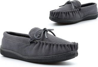 Generic Mens Moccasin Slippers Size 6 Boys Suede Slippers Size 9 Mens Leather Slipper Boys Leather Slipper Slip On Moccasins Real Suede Sizes 6-12 Grey 10 UK