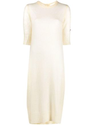 Ganni embroidered-logo detail dress - women - Wool/Mohair/Polyamide - M - Neutrals