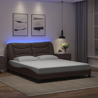 vidaXL Vidaxl - Estructura De Cama Con Luces Led Cuero Pe Marr&oacute;n 160x200 Cm