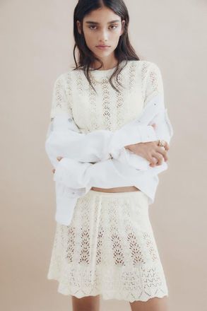H&M Pointelle-knit Skirt in White at Nordstrom, Size Medium