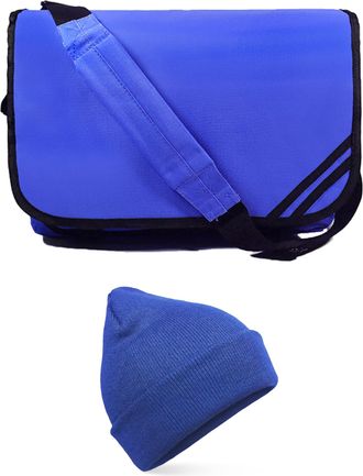 Generic Mens Messenger Bag with Padded Shoulder Strap with Beanie Hat, 41 x 31 x 12 cm, Royal Blue, Laptop and Tablet Compatible, Satchel Shoulder Bag, School
