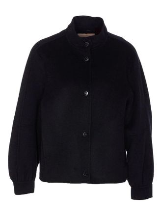 Twin-Set Black Cropped High-Collar Wool-Blend Bomber Jacket