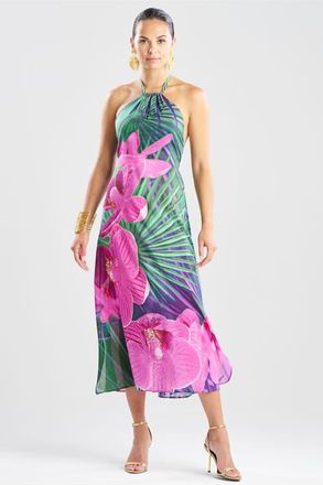 Natori Orchid Silk Cotton Voile Halter Dress in Multi at Nordstrom, Size X-Small