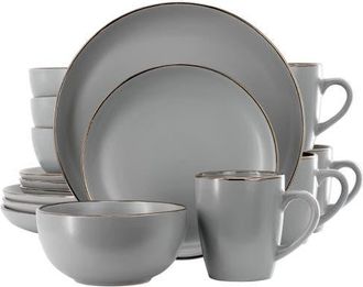 Gibson Home Rockaway 16 Piece Stoneware Gold Rimmed Dinnerware Set in Grey at Nordstrom