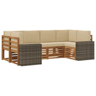 vidaXL Conjunto De Sof&aacute; Seccional 6 Pcs Natural Y Beige Poli&eacute;ster Vidaxl