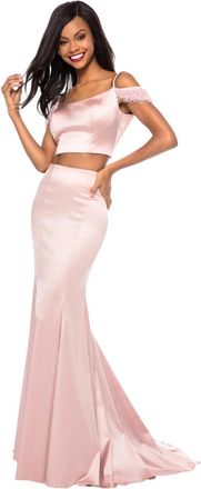 Sherri Hill Satin Two Piece Gown In Blush