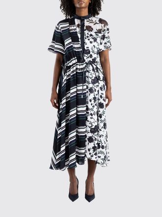 sacai Abito chemisier midi in cr&ecirc;pe con motivo patchwork e collo alla coreana