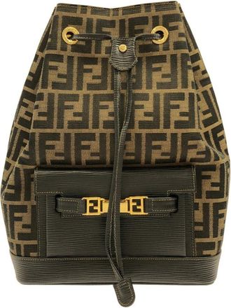 Fendi Black Brown Canvas Leather Backpack (Pre-Owned)