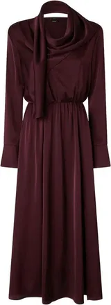 Pinko Midi Dress with Draped Neckline and Gathered Waist