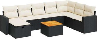 vidaXL Set De Sof&aacute;s De Jard&iacute;n Con Cojines 9 Pzas Rat&aacute;n Sint&eacute;tico Negro Vidaxl