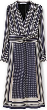Motivi Foulard Print Satin Shirt Dress - Dames - Casual kleedjes - Blauw - 2XS - Polyester - Kleedjes