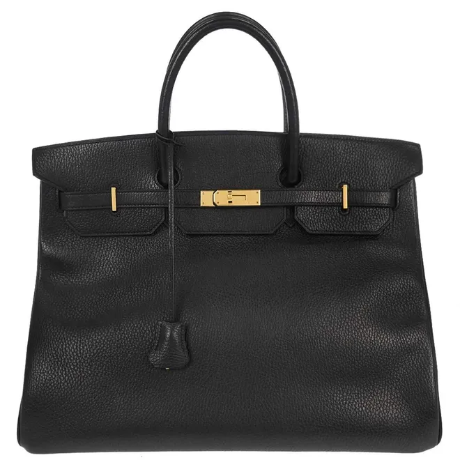 Birkin Black Ardennes With Gold Hardware Black Leather Handbag (Pre-Owned)