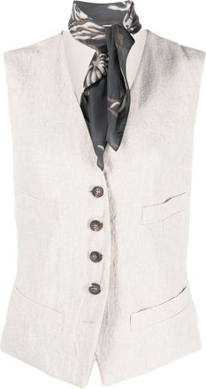 Brunello Cucinelli V-neck button-up waistcoat - women - Eco Brass/Linen/Flax/Acetate/Silk - 44 - Neutrals