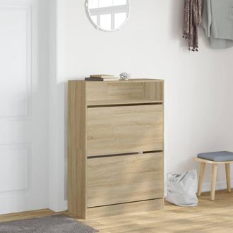 Berkfield Home Shoe Cabinet with 2 Flip-Drawers Sonoma Oak 80x34x116 cm in Light Brown | Size: 80 x 34 x 116 cm
