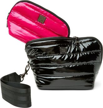 Think Royln Double Stash Set of 2 Zip-Top Travel Pouches in Black Patent/Glossy Fuchsia at Nordstrom