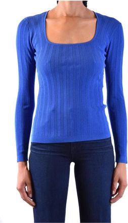 Diane Von F&uuml;rstenberg Square Neckline Long Sleeve T-Shirt - Dames - Ronde hals truien - Blauw - XS - Polyester - Truien & Vesten