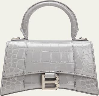 Balenciaga Hourglass XS Crocodile-Embossed Top-Handle Bag