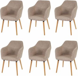 Hhg Hhg - Lote De 6 Sillas De Comedor Malm&ouml; T381, Silla Silla De Cocina, Dise&ntilde;o Retro A&ntilde;os 50, Textil, Crema/gris, Patas Claras