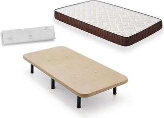HOGAR 24 Cama Completa - Colch&oacute;n Viscobrown Doble Capa Viscosoft, Altura 15 Cm + Base Tapizada Beige Con Patas De 25 Cm + Almohada Viscoel&aacute;stica, 80x190 Cm