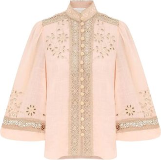 Zimmermann floral-embroidered button shirt - Pink