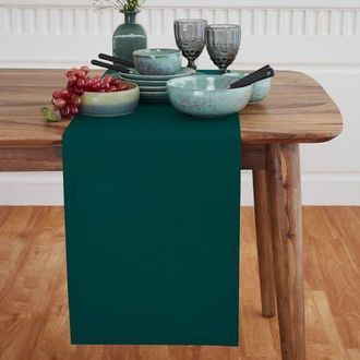 Solino Home Cotton Linen Plain Table Runner for Dining Table, Holiday and Everyday Table Decor - Dru in Dark Green at Nordstrom, Size Small