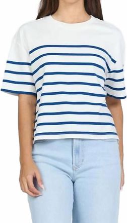 Dear John Denim Maddox Crew Neck Tee In Cream/navy Stripe