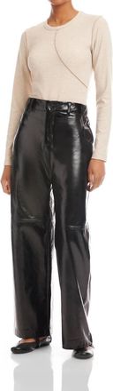 Fifteen Twenty Lara Faux Patent Leather Wide Leg Pants In Black