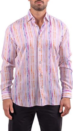 Maceoo Fibonacci Resistance Contemporary Fit Button-Up Shirt in White Multi Stripe at Nordstrom, Size Xxx-Large