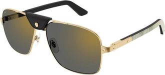 Cartier Santos Zonnebril - Heren - Zonnebrillen - Geel - 61 MM - Leer - Accessoires