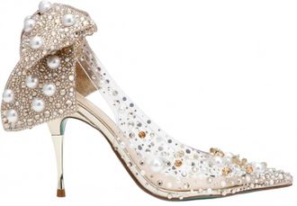 Betsey Johnson Womens Esmy Pearl Clear Pumps In Light Gold