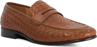 Dune London Mens Salaman - Woven Leather Pointed Toe Loafers - Tan - Size UK 10
