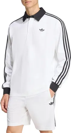 adidas 3-Stripes Long Sleeve Polo in White at Nordstrom, Size Xx-Large