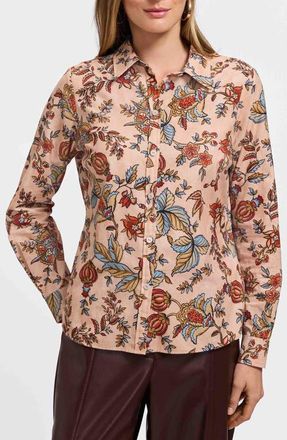 Foxcroft Hampton Autumn Corduroy Shirt in Camel Multi at Nordstrom, Size X-Large