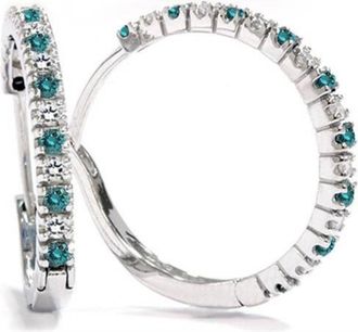 Pompeii3 1/2ct Blue & White Diamond Hoops 10K White Gold