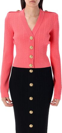 Balmain Womens V-necked Cardigan - Light Pink viscose - Size EU 40 (Womens)