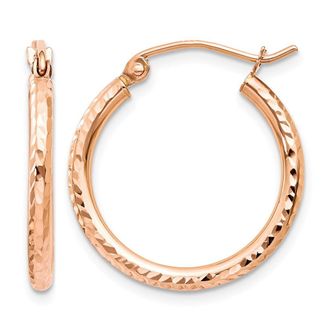 Diamond2Deal 14k Yellow Gold Diamond-cut 2x20mm Round Tube Hoop Earrings