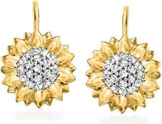 Ross-Simons White Topaz Sunflower Drop Earrings in 18kt Gold Over Sterling