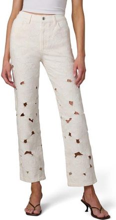 Joe's The Margot Floral Eyelet Ankle Straight Leg Jeans in Ecru Floral at Nordstrom, Size 32