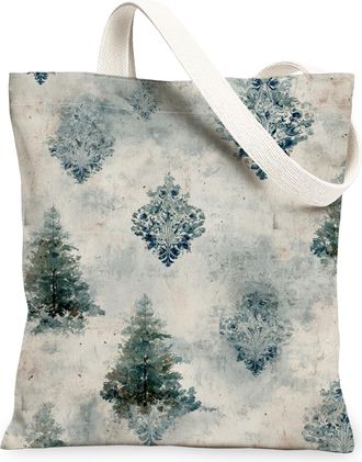 Generic Winter Trees Canvas Tote Bags, Elegant Floral Pattern Reusable Grocery Bags, Vintage Lightweight Washable Shoulder Strap Ca, Blue, 13x15 Inch