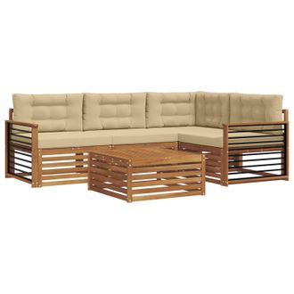 vidaXL Conjunto De Sof&aacute;s De Exterior Con Coj&iacute;n 5 Pcs Natural Y Beige Vidaxl