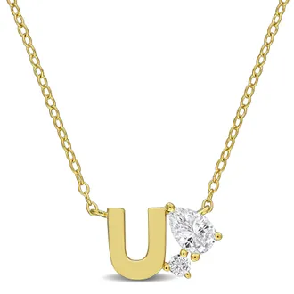 Mimi & Max 3/4ct TGW Created White Sapphire Q Initial Necklace Yellow Plated Sterling Silver