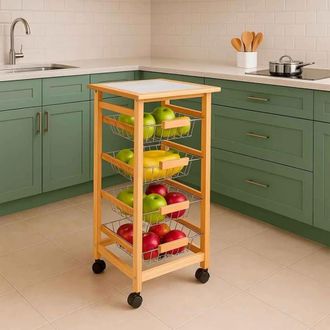 Wanderlust Deco Carro de cocina de madera 37 x 37 x 76h cm